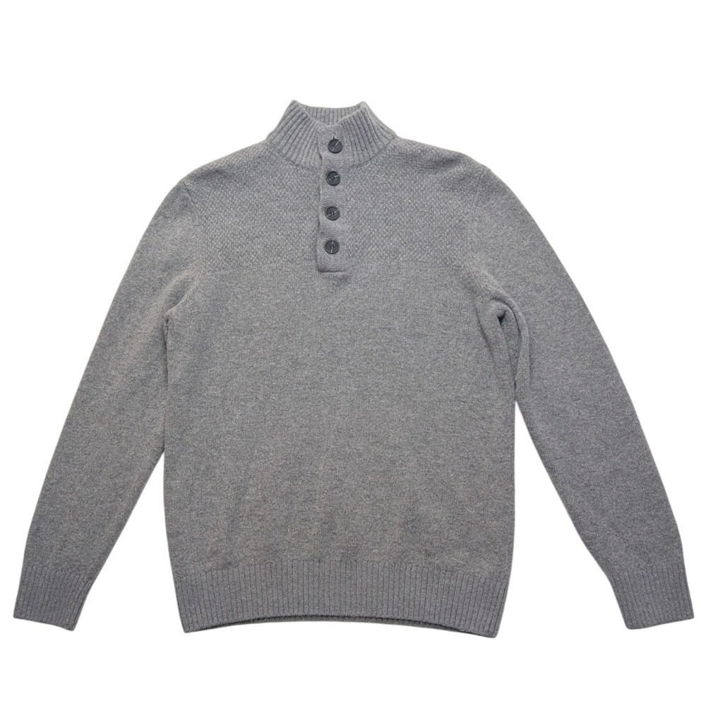 Telluride Clothing Company Sweater Mens Medium Gray Lambswool Mock Neck Button